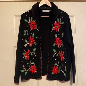 Victoria Jones Christmas‎ Cardigan Sweater with detachable fur collar
